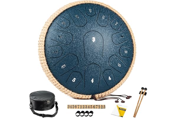 HOPWELL Steel Tongue Drum - 13 Inches 15 Notes Tongue Drum - Hand Pan Drum with Music Book, Handpan Drums Mallets and Carry B