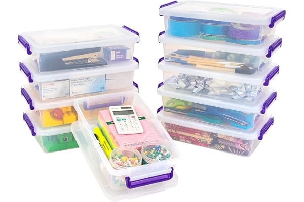 IRIS USA 3 Qt. Plastic Craft Storage Container Bins with Lids, 10 Pack, Small Art & Office Supply Organizer Tote, Sensory Bin