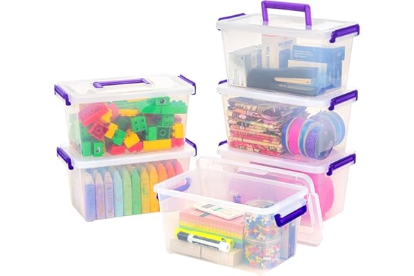 IRIS USA 5 Qt. Plastic Craft Storage Container Bins with Lids, 6 Pack, Small Art & Office Supply Organizer Tote, Sensory Bins