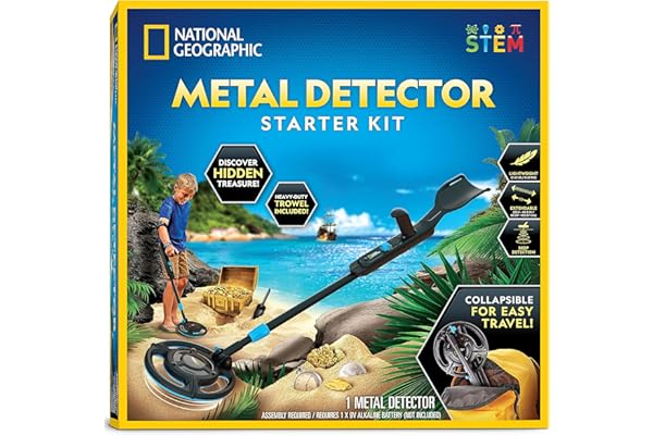 National Geographic Starter Metal Detector Kit for Kids - Kids Metal Detector with 7.4" Waterproof Coil & Trowel, Lightweight