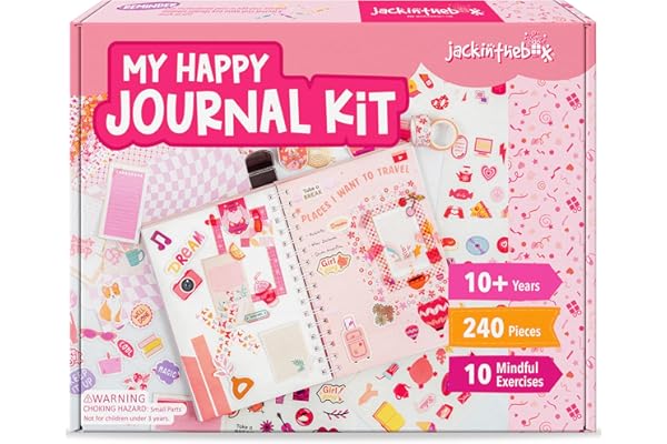 jackinthebox DIY Journal for Girls Ages 8-12, 242 pcs, Journaling kit, Tween Scrapbook, Includes 10 Mental Health Exercises,