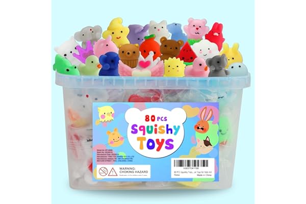 80Pcs Party Favors for Kids 4-8, Kawaii Squishies Mochi Squishy Toy Bulk Fidget Sensory Toys Birthday Gifts for Boys Girls Go