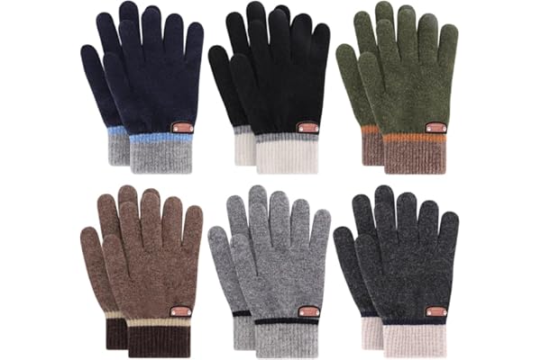 GOHI 6 Pairs of Kids Gloves Boys Winter Gloves Stretchy Full Fingers Knitted Gloves Wool Fleece Lined Mittens