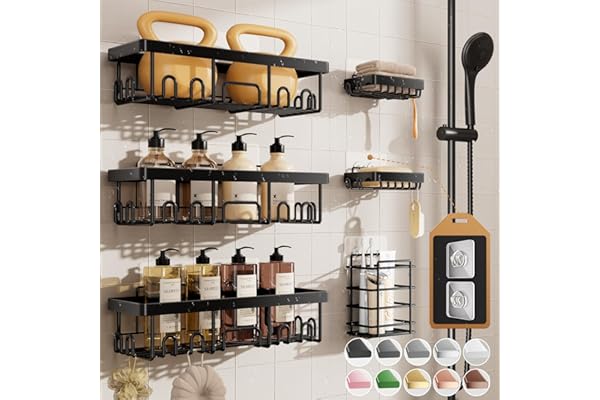 Veken Shower Caddy 6-Pack,Advanced Rustproof Design, No Drilling Adhesive Shelves, Rack with Soap Holder, Large Capacity Bath