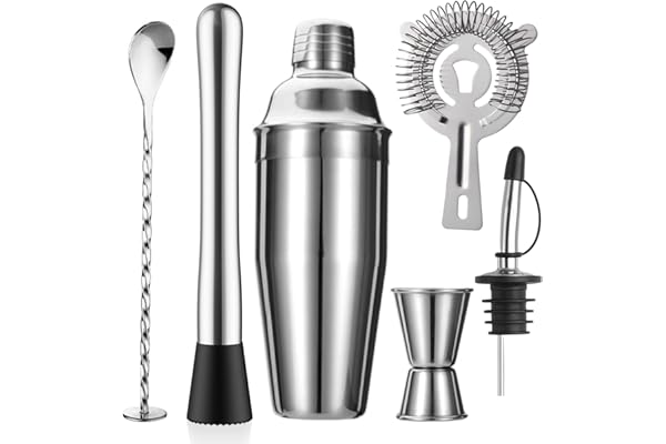 ZPUFAW 6-Piece Cocktail Shaker Set 24oz Shaker Strainer Muddler Jigger Mixing Spoon Pour Spout Bartender Kit Stainless Steel