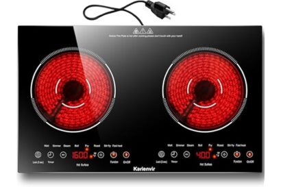 Karienvir 2 Burner Electric Cooktop 110v, 2000W Electric Stove Top Countertop & Built-in, Plug-in Electrics Cooktop 24 Inch,