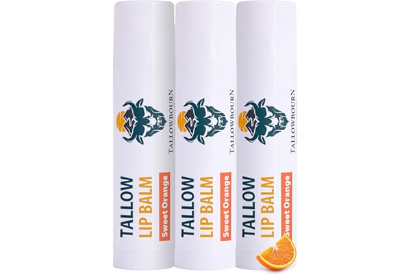 Tallowbourn Moisturizing Tallow Lip Balm – Grass-Fed Beef Tallow with Organic Coconut Oil, Beeswax, and Vitamin E – Sweet Ora
