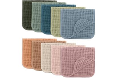 Comfy Cubs Muslin Burp Cloths 20" x 10", Pack of 10 - Large, 6-Layer, Ultra Absorbent 100% Cotton for Baby Drool and Messes -