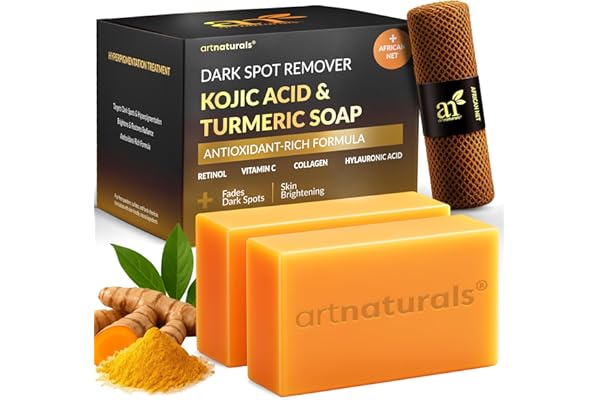 Kojic Acid Soap + African Net Sponge (2 pack X 142g Turmeric bars) Dark spot remover & Scars - Original Japanese Complex Vita