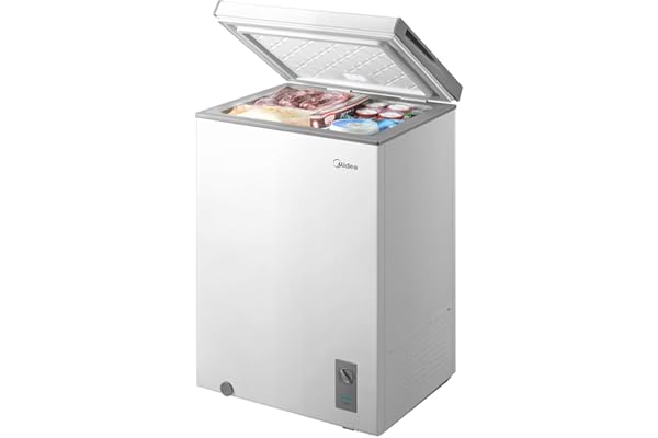 Midea MERC04C4BAWW Chest Freezer, 3.5 Cubic Feet Freezer With Removable Basket, Interior LED Light, Adjustable Temperature, F