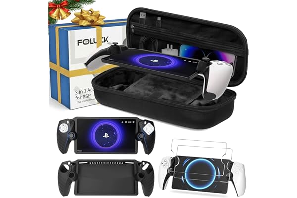 Foluck 3 in 1 Accessories Set for PlayStation Portal Remote Player, EVA Carrying Case for PS5 Portal, Soft Silicone Protectiv