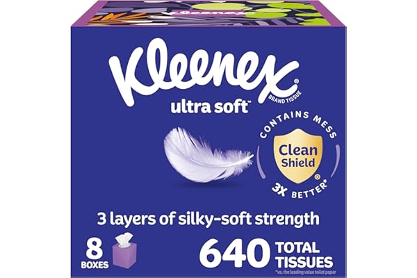 Kleenex Ultra Soft Facial Tissues, 8 Cube Boxes, 80 Tissues per Box, 3-Ply, Packaging May Vary