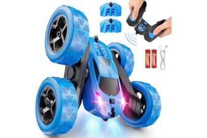 QUNREDA Remote Control Car, RC Cars Toys for Kids Ages 6-12, 4WD Stunt Car with LED Lights & 360° Flips, 2.4GHz, Upgraded USB