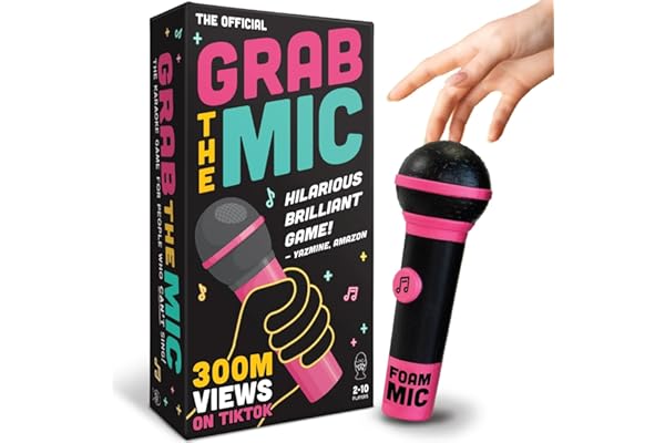 Lucky Egg Official Grab The Mic – Family Karaoke Board Game w/Foam Mic, 8+ Ages, 2-10 Players - Games for Bad Singers w/ 250