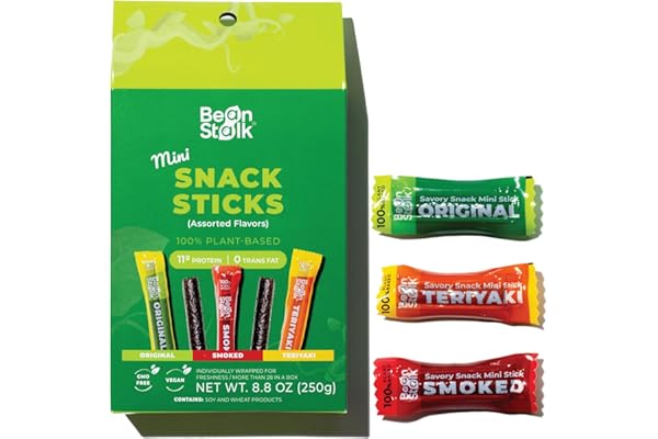Bean Stalk Savory Vegan mini Snack Sticks - Assorted Flavors - Teriyaki | Smoked | Original
