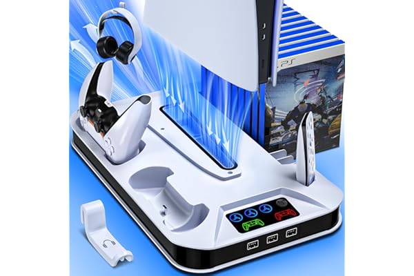 PS5/Slim/Pro Cooling Station with Controller Charging Station for Sony Console Playstation 5 Slim&Standard Disc/Digital Conso