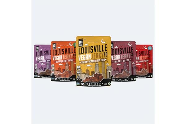 Louisville Vegan Jerky Co. Limited Variety Bundle Vegan Jerky 3 oz. 5 pack (Smoky Carolina BBQ, Buffalo Hot Wing, Maple Bacon
