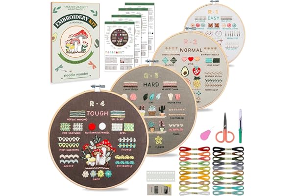 CYANFOUR Embroidery Kit for Beginners, 4 Stages to Learn 38 Stitches, with Step-by-Step Instructions and Clear Videos, Includ