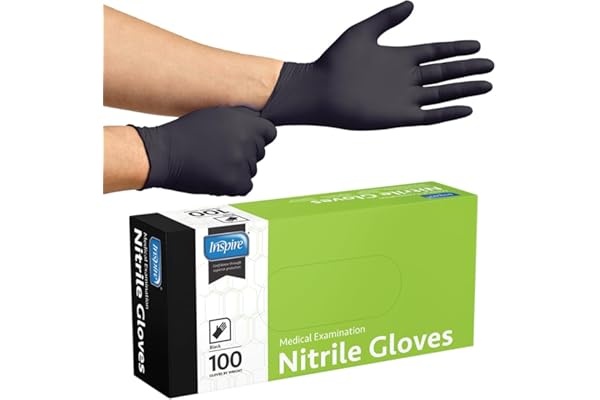 Inspire Black Nitrile Disposable Gloves | 4.5 Nitrile Medical Exam Cooking Cleaning Disposable Black Gloves (Box Of 100, Medi