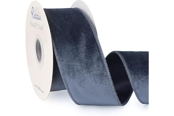 Ribbli Dusty Blue Velvet Wired Ribbon 2.5 Inch Velvet with Satin Christmas Ribbon for Gift Wrapping Christmas Tree Decoration