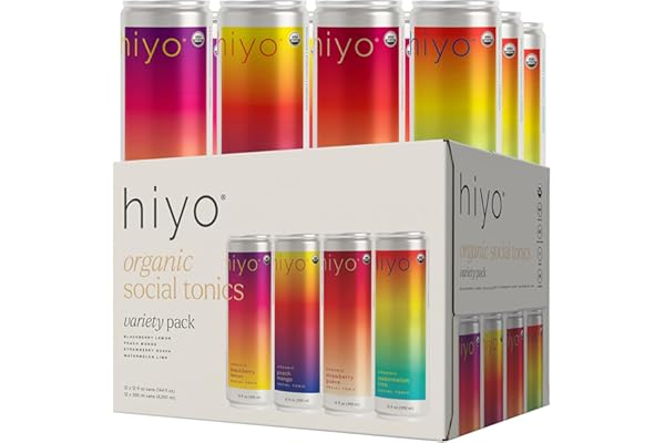 Hiyo Organic Social Tonic N.A. Functional Seltzer Water 12 Pack - Variety Pack Flavored Sparkling Water Crafted with Organic