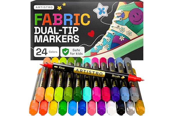 ARTISTRO 24 Dual-Tip Fabric Markers - Fabric Decorating Kit - Permanent for Clothes - Acrylic Paint Pens for Sneakers, Bags,
