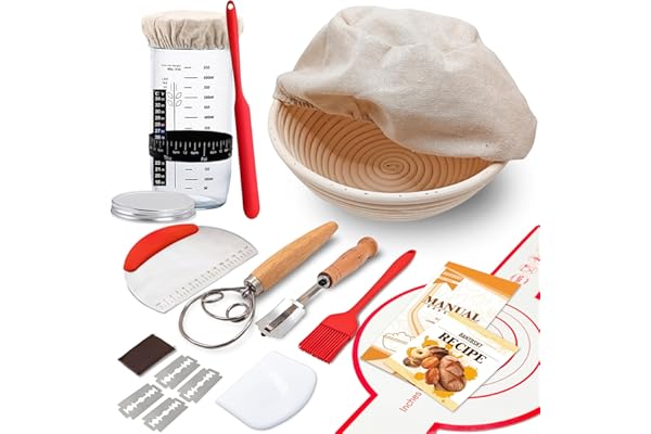 Complete Sourdough Starter Kit, Banneton Bread Proofing Basket with Glass Sourdough Starter Jar, Sourdough Bread Baking Suppl
