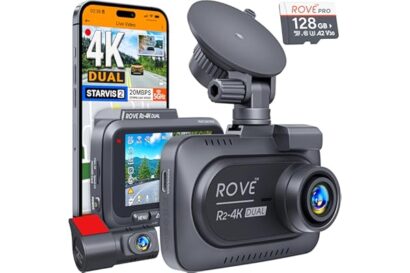 ROVE R2-4K DUAL Dash Cam Front and Rear, STARVIS 2 Sensor, FREE 128GB Card Included, 5G WiFi - up to 20MB/s Fastest Download