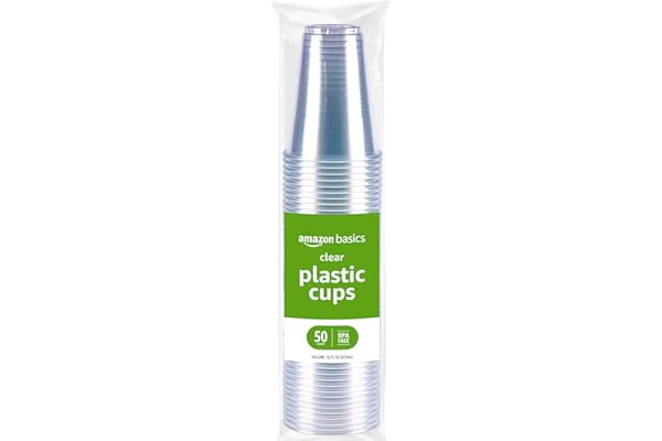 Amazon Basics Disposable Clear Plastic Cups, 16oz, 50 Count