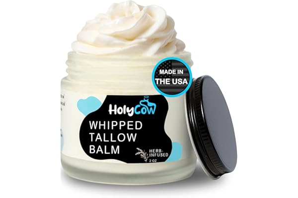 HolyCow Beef Tallow For Skin - Whipped Tallow Balm with Organic Jojoba Oil (Unscented/Herb-Infused), Grass Fed Beef Tallow Fa