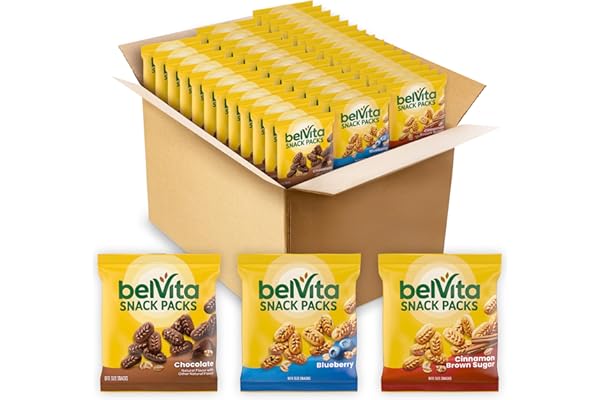 belVita Bite Size Snacks Variety Pack, Blueberry, Chocolate and Cinnamon Brown Sugar Crunchy Bites, 40 Snack Packs