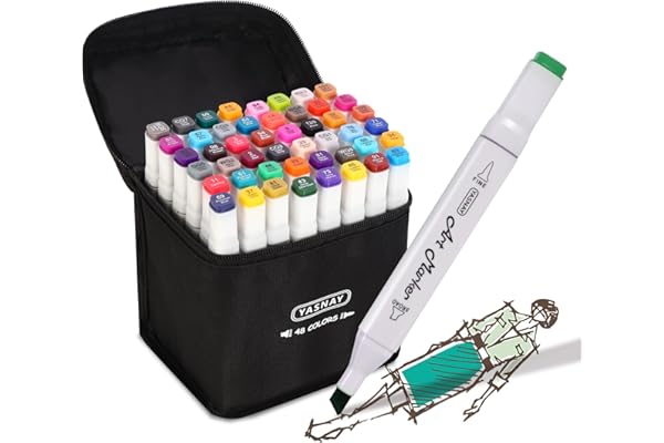 YASNAY Alcohol Markers, 48 Colors Dual Tip Art Marker, Drawing Markers, Coloring Marker for Kids Sketching Adult Coloring