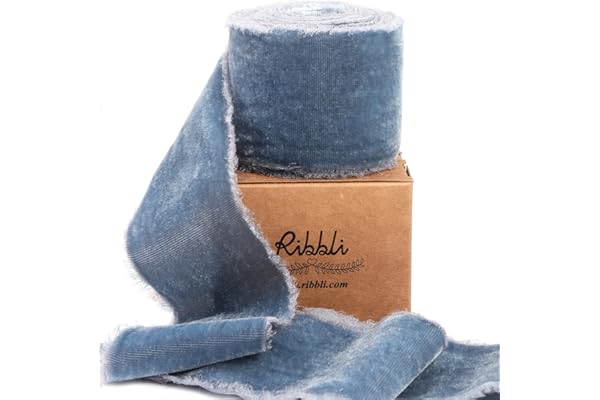 Ribbli Dusty Blue Velvet Ribbon 2 Inch Handmade Frayed Vintage Christmas Ribbon for Gift Wrapping Christmas Tree Ornament Wre