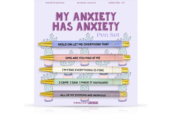 Moonlight Makers Funny Pens — Cute Pens with Sayings for Anxiety, Black Ink Ballpoint, Snarky Office Desk Accessories, Women,