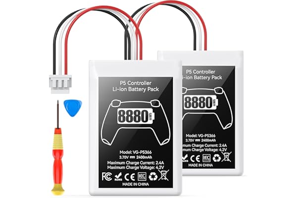 2 Packs PS5 Controller Battery, 8880mWh High Capacity PS5 Controller Battery Replacement, Reliable PS 5 Battery, PS5 Batterie