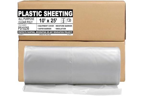 Aluf Plastics 6 MIL Thick Extra Strong Heavy Duty Clear All Purpose Vapor and Moisture Barrier Sheet Tarp/Drop Cloth - 10