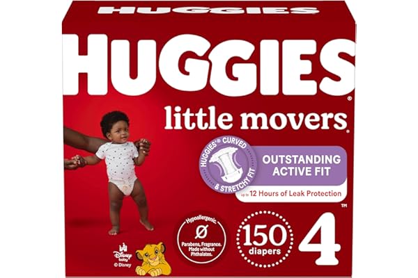 Huggies Size 4 Diapers, Little Movers Baby Diapers, Size 4 (22-37 lbs), 150 Count (6 Packs of 25), Packaging May Vary