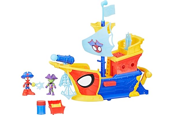 SPIDEY AND HIS AMAZING FRIENDS Marvel Water-Webs Webs Ahoy Bubble Pirate Ship Toy, 3-Inch Action Figures & Boat Playset, Supe