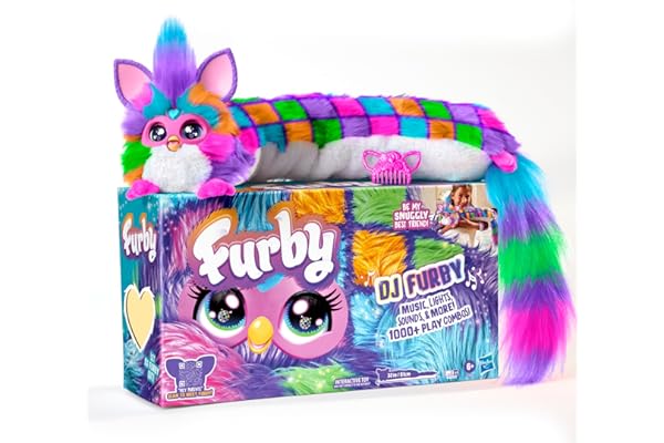 FURBY DJ Interactive Toy, Neon Star, Snuggly Electronic Plush, Music, Lights, Motion, & Games, Speaks English & Furbish, 32 i