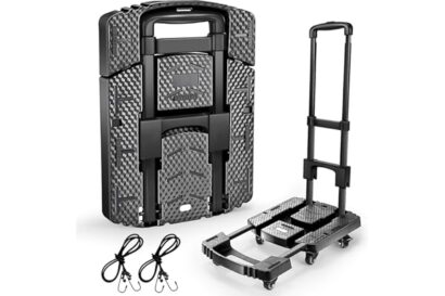 Voipvvii Folding Hand Truck 500lbs, Portable Heavy Duty Dolly Cart, 6 Wheels Collapsible Luggage Cart with 2 Elastic Ropes -