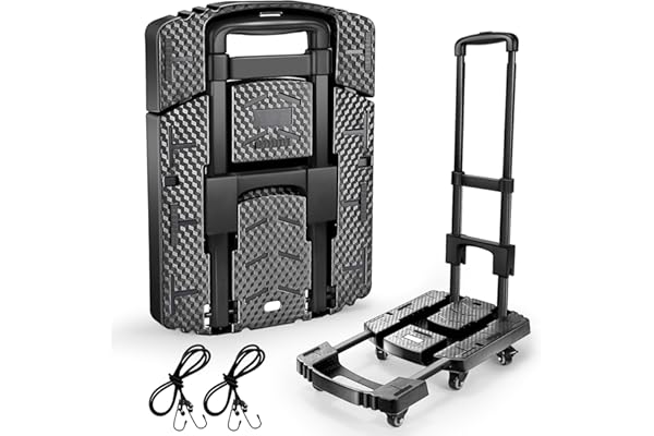 Voipvvii Folding Hand Truck 500lbs, Portable Heavy Duty Dolly Cart, 6 Wheels Collapsible Luggage Cart with 2 Elastic Ropes -