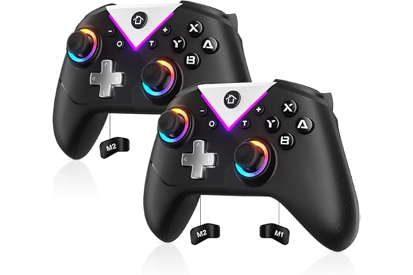 Dinosoo RGB Wireless Controller for Nintendo Switch 2/1 Lite/OLED, PC Bluetooth Games Controller, Turbo, Macro, 6 Gyro Axis,