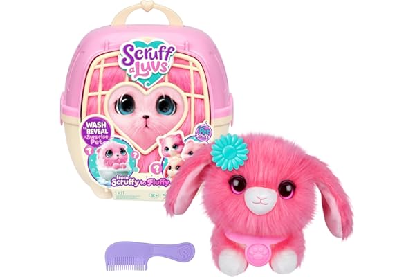 SCRUFFALUVS Pink Surprise Pet, Mystery Plush Toys, Stuffed Animals, Wash to Reveal 1 of 3 Rescue Pets: Puppy, Bunny, or Kitty