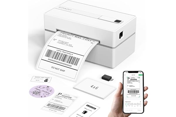 KNAON Bluetooth Thermal Shipping Label Printer, 4x6 Portable Thermal Address Label Printer for Small Business, Compatible wit