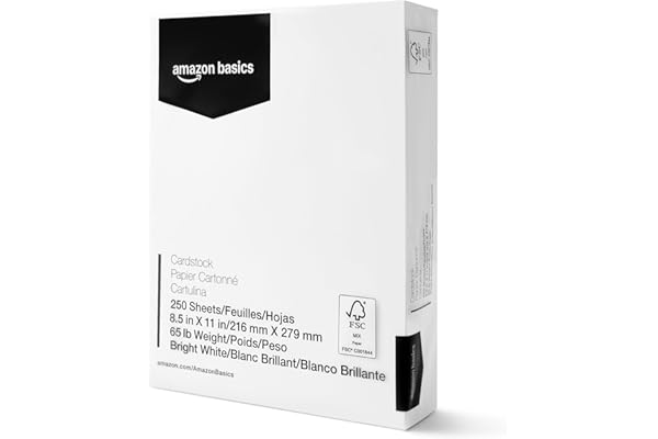 Amazon Basics Cardstock Paper, 8.5" x 11", 65 lb/176 gsm, 96 Bright, White, 250 Sheets