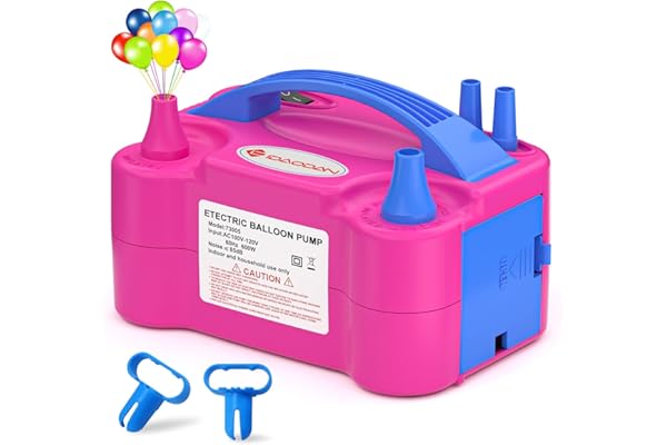 IDAODAN Electric Balloon Pump, Portable Electric Balloon Blower Machine Balloon Air Pump Dual Nozzle Rose Red 110V 600W Ballo