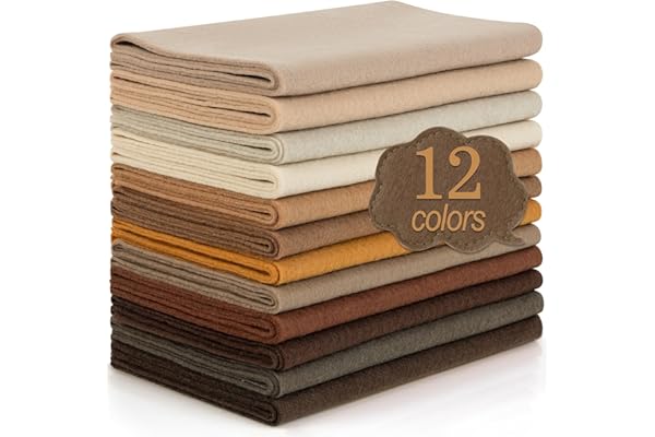 MITINU 12 Rolls 8"x35"(20.5x90cm) 1.4mm Thick Soft Felt Fabric Sheet 12 Assorted Brown Tone Series Colors Felt Pack for DIY C