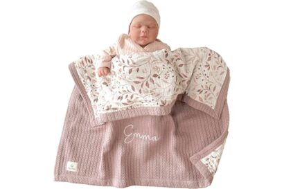 Mouliss Personalized Baby Blanket with Name – Handmade 100% Organic Cotton Newborn Gift | Custom Knit Blanket for Boys, Girls