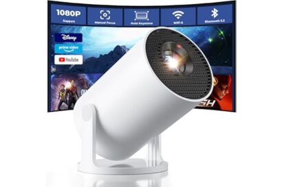 CLOKOWE Mini Projector with WiFi and Bluetooth, Built-in Apps, Smart Portable Projector with 180° Rotation, Auto Keystone, Su