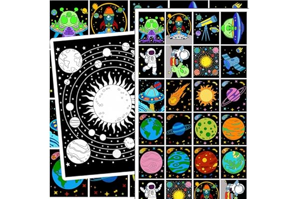 QICI 20pcs Space Velvet Coloring Posters DIY Crafts Bulk Fuzzy Velvet Coloring Posters Space Party Gifts Astronaut Party Deco